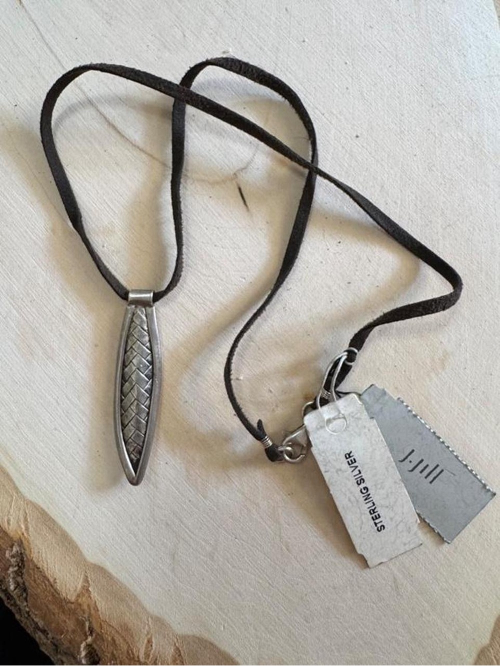 NWT J. Jill 925 Sterling Silver Woven Textured Pendant and 16” Cord Necklace